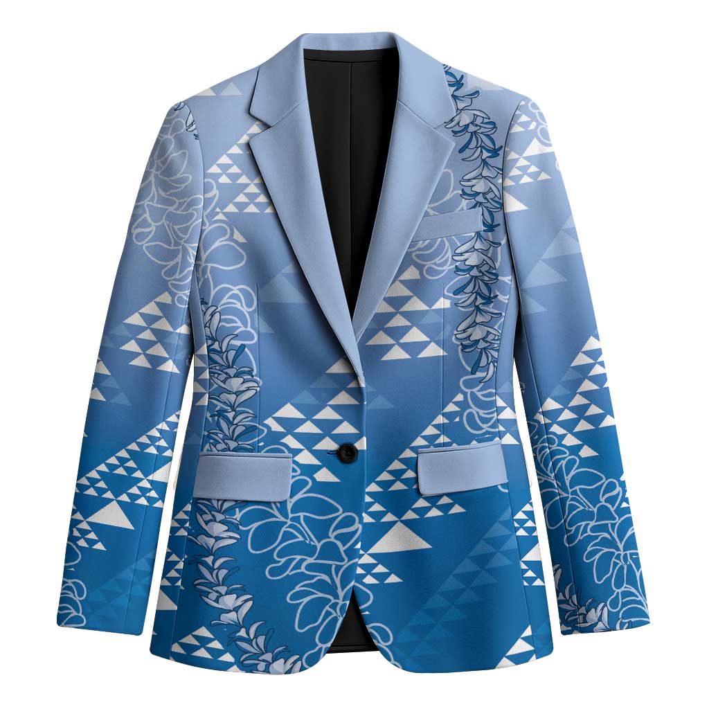 Hawaii Royal Blue Kapa Blazer Vintage 'Ohe Kāpala Motifs Mix Plumeria Leis