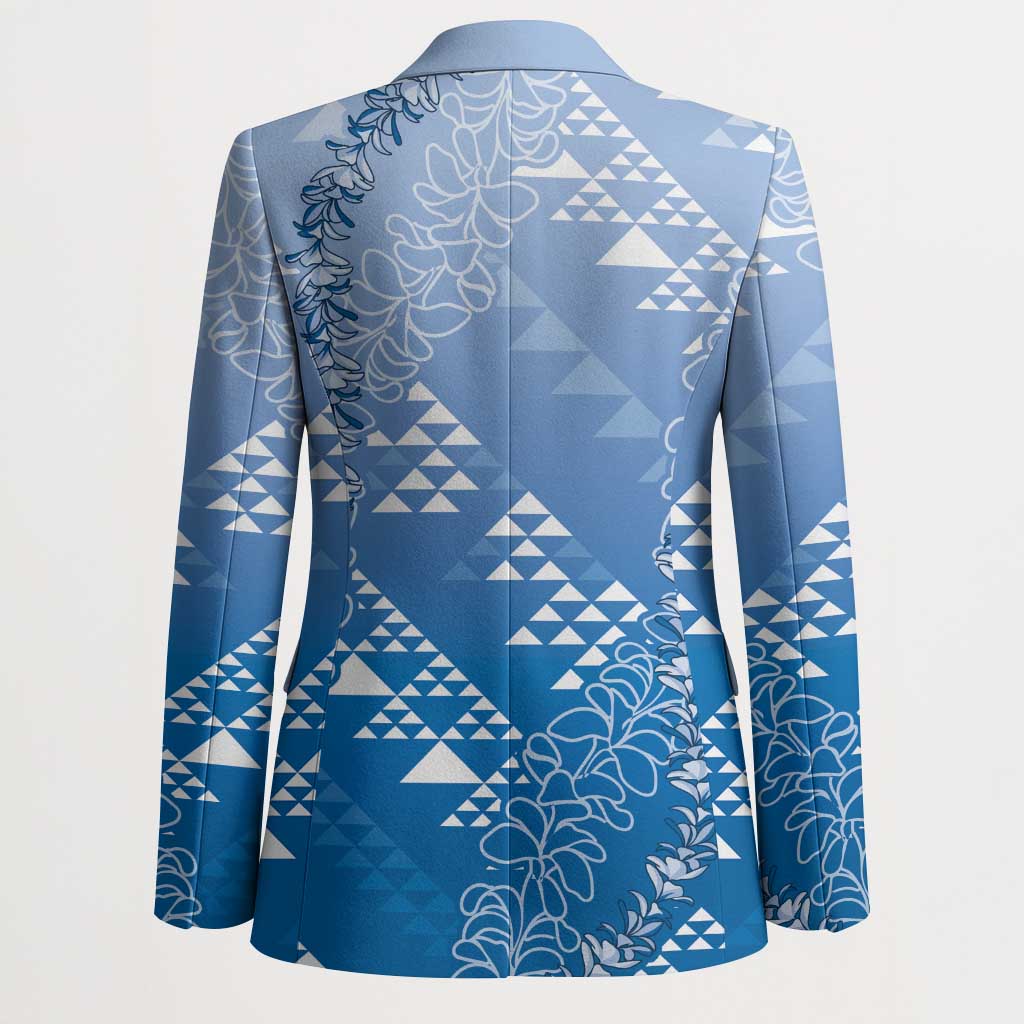 Hawaii Royal Blue Kapa Blazer Vintage 'Ohe Kāpala Motifs Mix Plumeria Leis