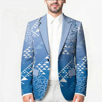 Hawaii Royal Blue Kapa Blazer Vintage 'Ohe Kāpala Motifs Mix Plumeria Leis