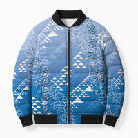 Hawaii Royal Blue Kapa Bomber Puffer Jacket Vintage 'Ohe Kāpala Motifs Mix Plumeria Leis