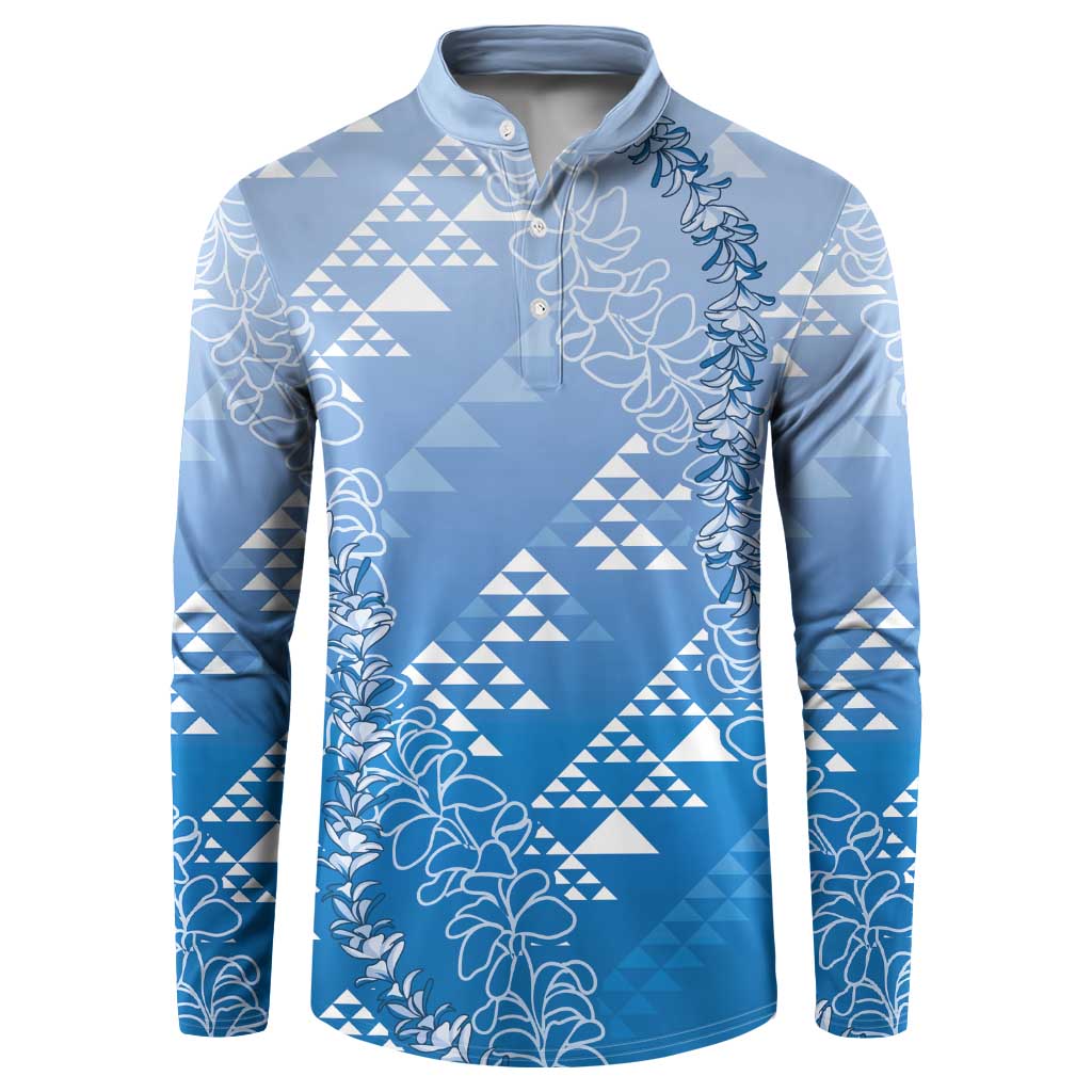 Hawaii Royal Blue Kapa Button Sweatshirt Vintage 'Ohe Kāpala Motifs Mix Plumeria Leis LT7 Royal Blue - Polynesian Pride