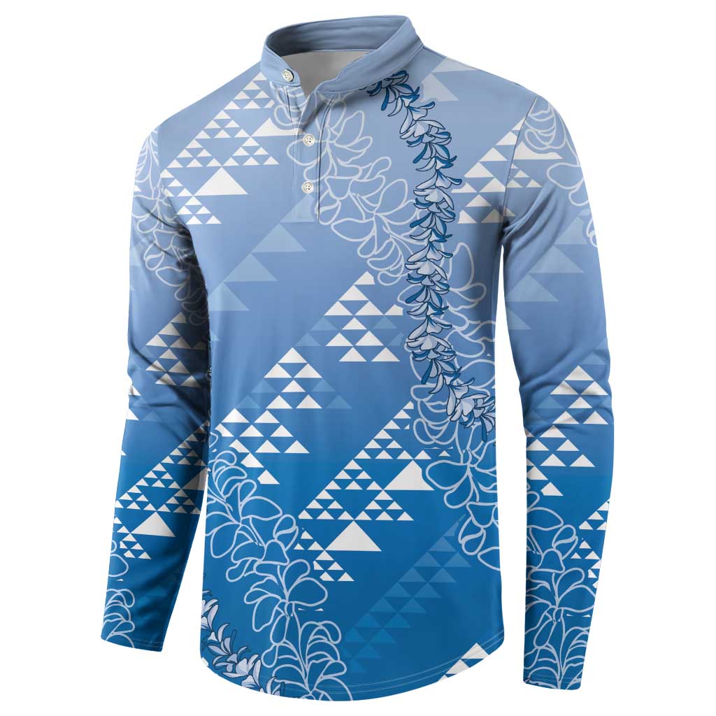 Hawaii Royal Blue Kapa Button Sweatshirt Vintage 'Ohe Kāpala Motifs Mix Plumeria Leis LT7 - Polynesian Pride