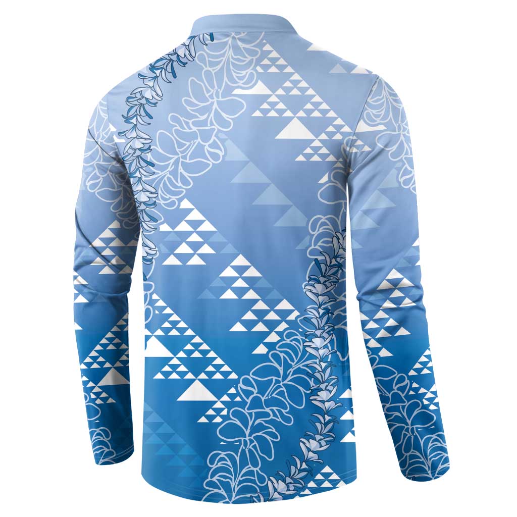 Hawaii Royal Blue Kapa Button Sweatshirt Vintage 'Ohe Kāpala Motifs Mix Plumeria Leis LT7 - Polynesian Pride