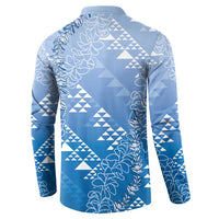 Hawaii Royal Blue Kapa Button Sweatshirt Vintage 'Ohe Kāpala Motifs Mix Plumeria Leis LT7 - Polynesian Pride