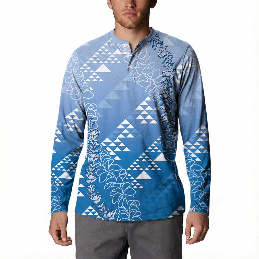 Hawaii Royal Blue Kapa Button Sweatshirt Vintage 'Ohe Kāpala Motifs Mix Plumeria Leis LT7 - Polynesian Pride