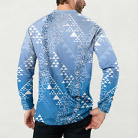 Hawaii Royal Blue Kapa Button Sweatshirt Vintage 'Ohe Kāpala Motifs Mix Plumeria Leis LT7 - Polynesian Pride