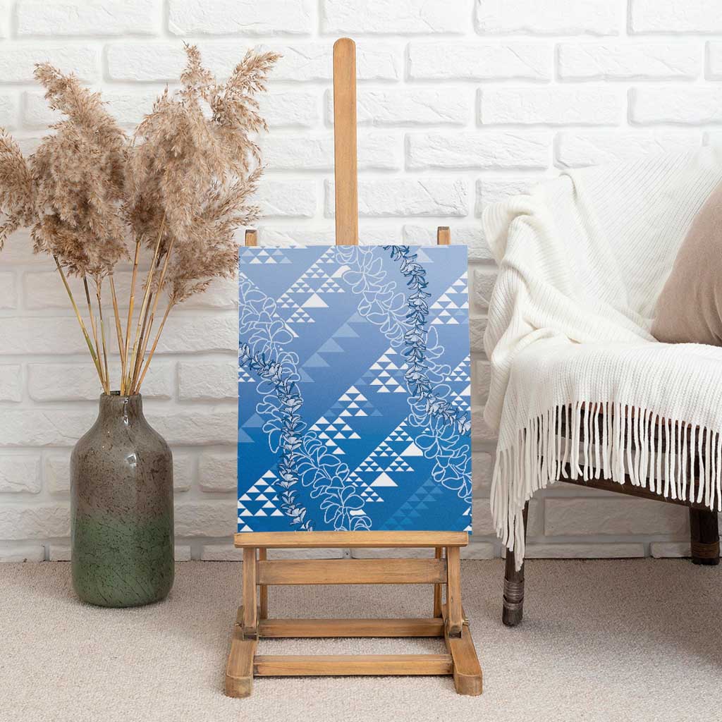 Hawaii Royal Blue Kapa Canvas Wall Art Vintage 'Ohe Kāpala Motifs Mix Plumeria Leis