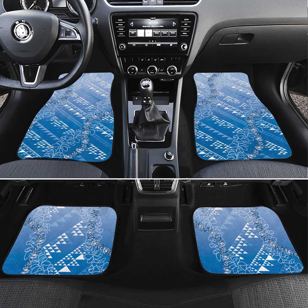Hawaii Royal Blue Kapa Car Mats Vintage 'Ohe Kāpala Motifs Mix Plumeria Leis LT7 Set 4pcs Royal Blue - Polynesian Pride