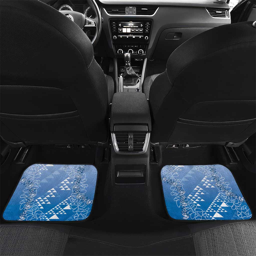 Hawaii Royal Blue Kapa Car Mats Vintage 'Ohe Kāpala Motifs Mix Plumeria Leis LT7 Set 2pcs - Back Royal Blue - Polynesian Pride