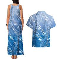 Hawaii Royal Blue Kapa Couples Matching Tank Maxi Dress and Hawaiian Shirt Vintage 'Ohe Kāpala Motifs Mix Plumeria Leis LT7 - Polynesian Pride