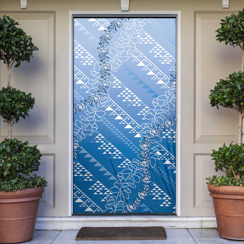 Hawaii Royal Blue Kapa Door Cover Vintage 'Ohe Kāpala Motifs Mix Plumeria Leis LT7 Royal Blue - Polynesian Pride