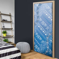 Hawaii Royal Blue Kapa Door Cover Vintage 'Ohe Kāpala Motifs Mix Plumeria Leis LT7 - Polynesian Pride