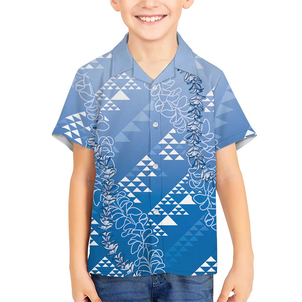 Hawaii Royal Blue Kapa Family Matching Off Shoulder Maxi Dress and Hawaiian Shirt Vintage 'Ohe Kāpala Motifs Mix Plumeria Leis LT7 Son's Shirt Royal Blue - Polynesian Pride