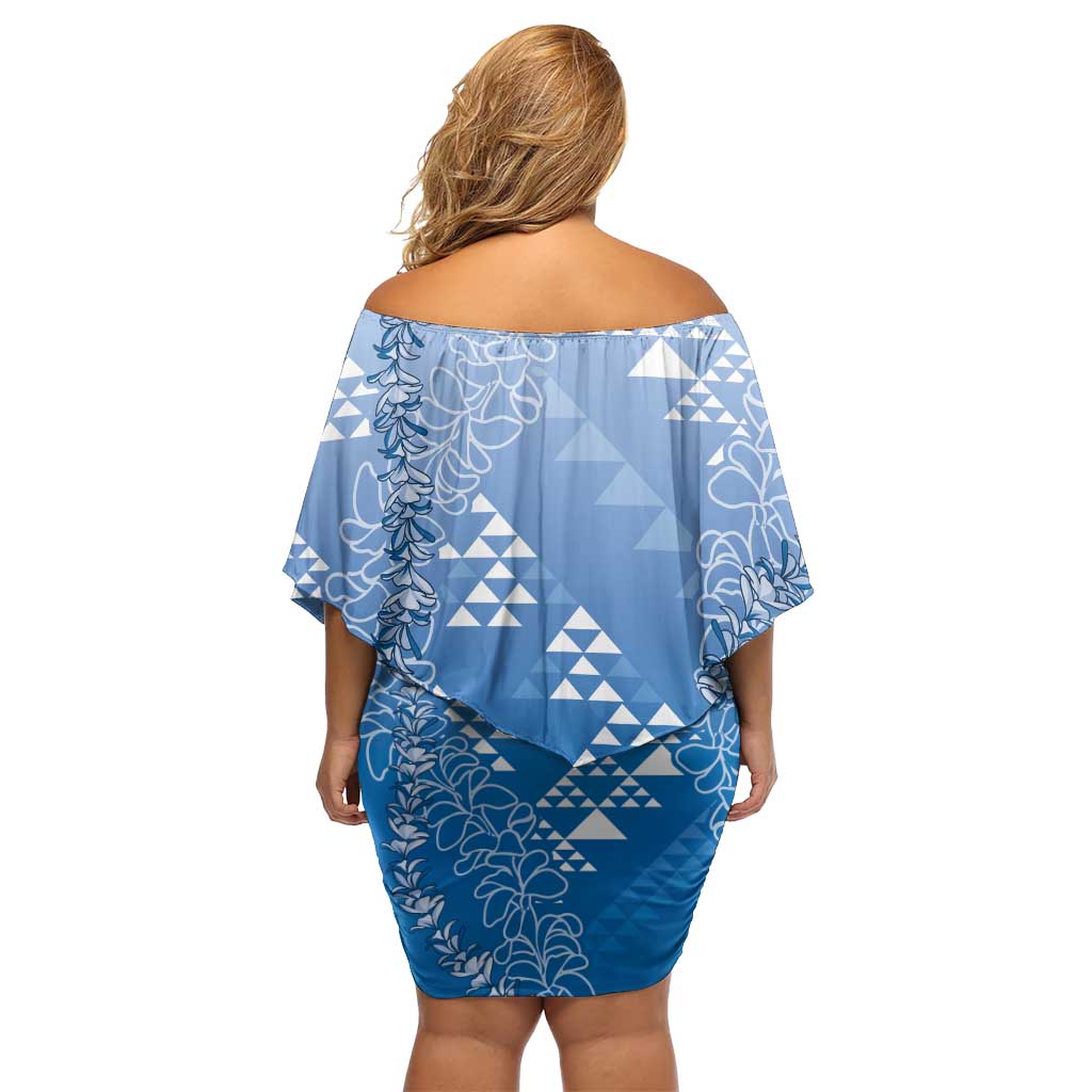 Hawaii Royal Blue Kapa Family Matching Off Shoulder Short Dress and Hawaiian Shirt Vintage 'Ohe Kāpala Motifs Mix Plumeria Leis LT7 - Polynesian Pride
