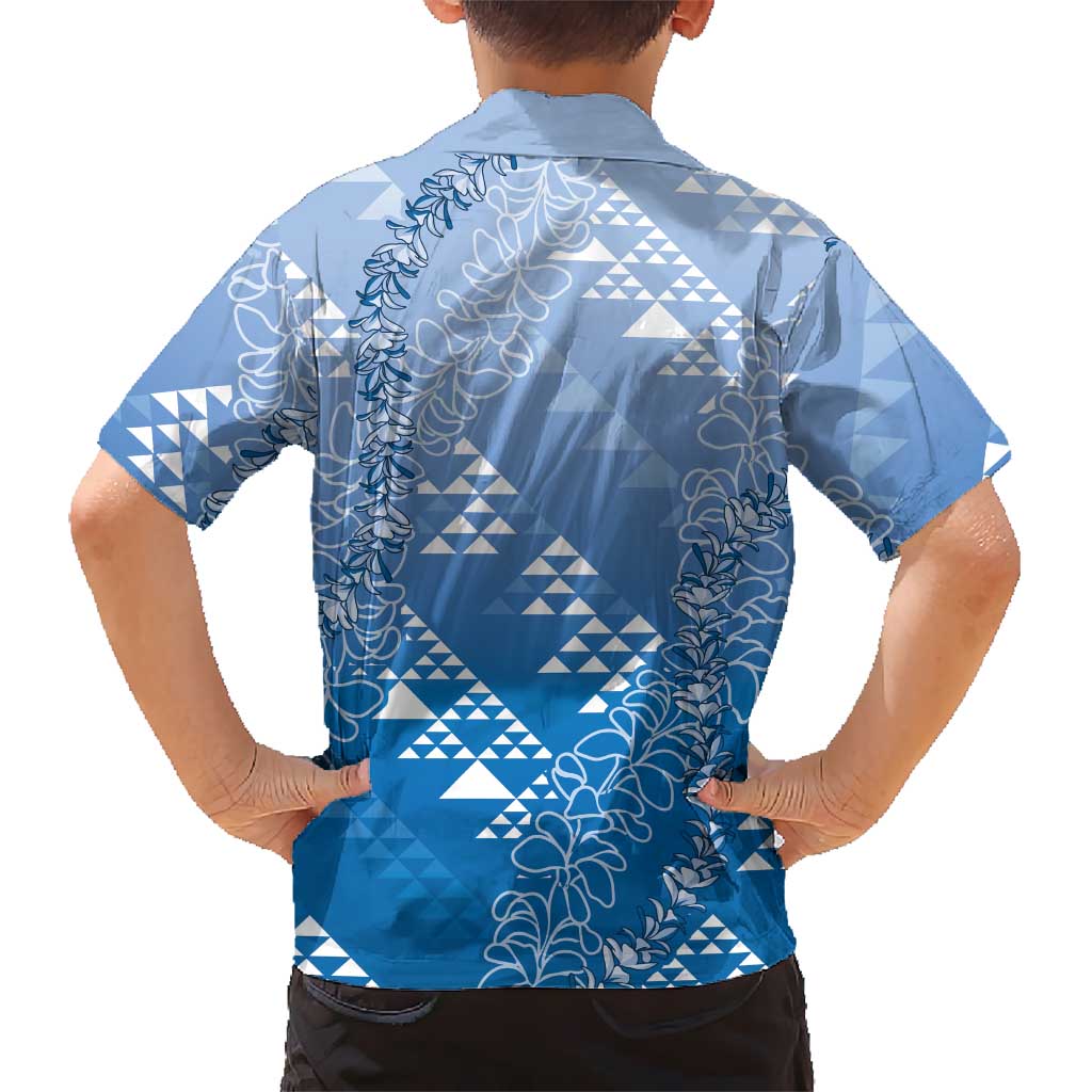 Hawaii Royal Blue Kapa Family Matching Summer Maxi Dress and Hawaiian Shirt Vintage 'Ohe Kāpala Motifs Mix Plumeria Leis LT7 - Polynesian Pride