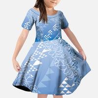 Hawaii Royal Blue Kapa Family Matching Tank Maxi Dress and Hawaiian Shirt Vintage 'Ohe Kāpala Motifs Mix Plumeria Leis LT7 Daughter's Dress Royal Blue - Polynesian Pride