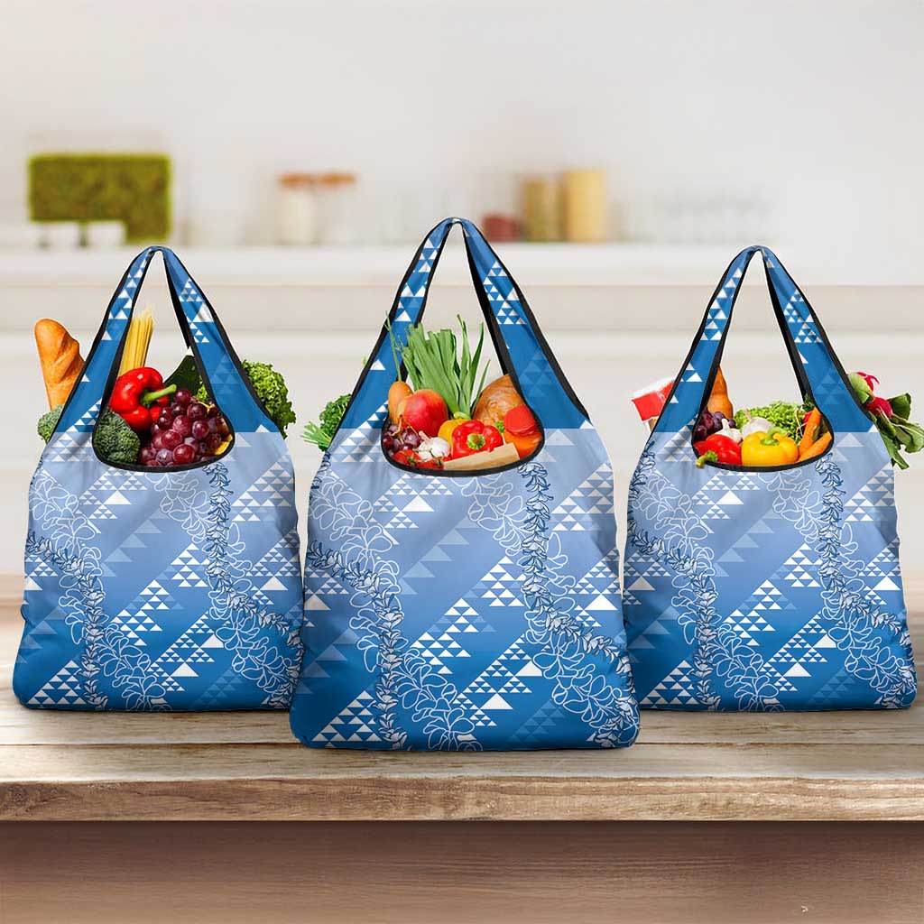 Hawaii Royal Blue Kapa Grocery Bag Vintage 'Ohe Kāpala Motifs Mix Plumeria Leis LT7 3-pack One Size Royal Blue - Polynesian Pride