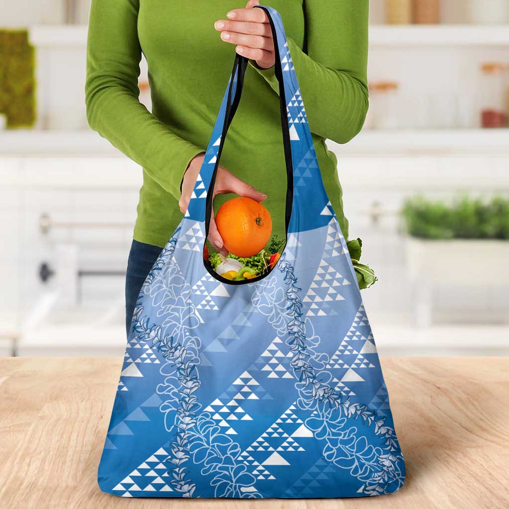 Hawaii Royal Blue Kapa Grocery Bag Vintage 'Ohe Kāpala Motifs Mix Plumeria Leis LT7 - Polynesian Pride