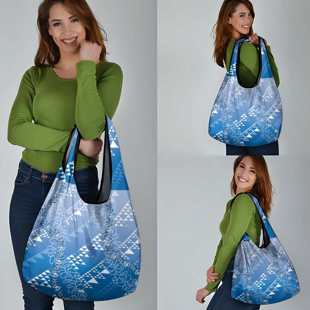 Hawaii Royal Blue Kapa Grocery Bag Vintage 'Ohe Kāpala Motifs Mix Plumeria Leis LT7 - Polynesian Pride