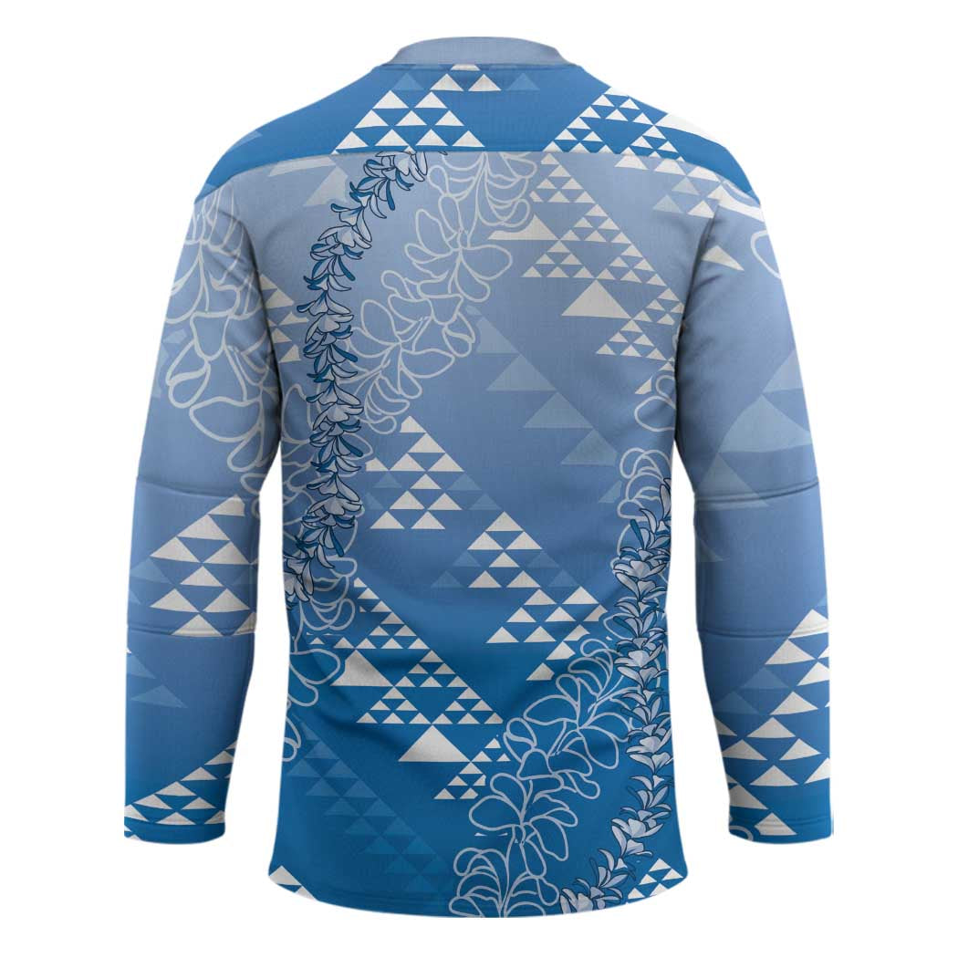 Hawaii Royal Blue Kapa Hockey Jersey Vintage 'Ohe Kāpala Motifs Mix Plumeria Leis LT7 - Polynesian Pride