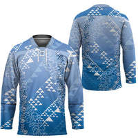 Hawaii Royal Blue Kapa Hockey Jersey Vintage 'Ohe Kāpala Motifs Mix Plumeria Leis LT7 - Polynesian Pride