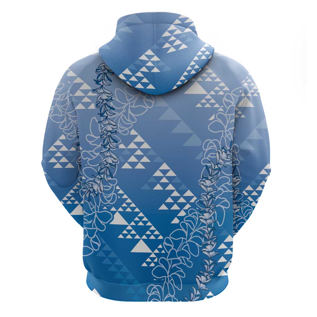 Hawaii Royal Blue Kapa Hoodie Vintage 'Ohe Kāpala Motifs Mix Plumeria Leis LT7 - Polynesian Pride