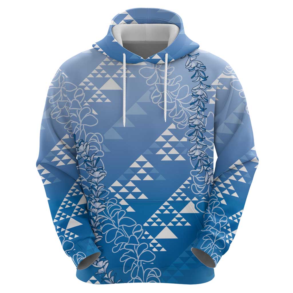 Hawaii Royal Blue Kapa Hoodie Vintage 'Ohe Kāpala Motifs Mix Plumeria Leis LT7 - Polynesian Pride