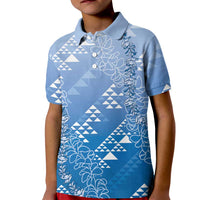 Hawaii Royal Blue Kapa Kid Polo Shirt Vintage 'Ohe Kāpala Motifs Mix Plumeria Leis LT7 Kid Royal Blue - Polynesian Pride