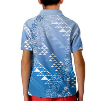 Hawaii Royal Blue Kapa Kid Polo Shirt Vintage 'Ohe Kāpala Motifs Mix Plumeria Leis LT7 - Polynesian Pride