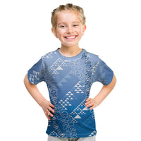Hawaii Royal Blue Kapa Kid T Shirt Vintage 'Ohe Kāpala Motifs Mix Plumeria Leis LT7 Royal Blue - Polynesian Pride