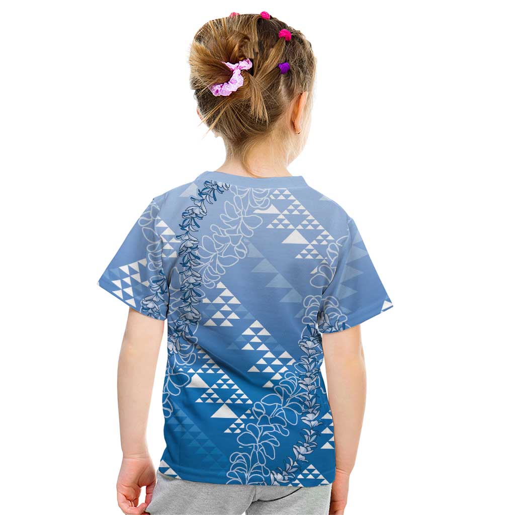 Hawaii Royal Blue Kapa Kid T Shirt Vintage 'Ohe Kāpala Motifs Mix Plumeria Leis LT7 - Polynesian Pride