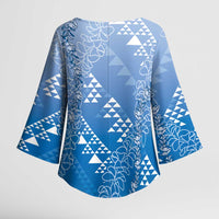 Hawaii Royal Blue Kapa Kimono Sleeve Blouse Vintage 'Ohe Kāpala Motifs Mix Plumeria Leis LT7 - Polynesian Pride