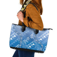 Hawaii Royal Blue Kapa Leather Tote Bag Vintage 'Ohe Kāpala Motifs Mix Plumeria Leis LT7 Royal Blue - Polynesian Pride