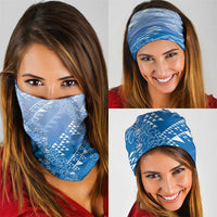 Hawaii Royal Blue Kapa Neck Gaiter Vintage 'Ohe Kāpala Motifs Mix Plumeria Leis LT7 - Polynesian Pride