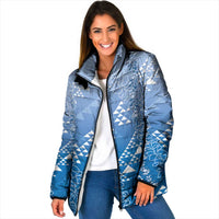 Hawaii Royal Blue Kapa Padded Jacket Vintage 'Ohe Kāpala Motifs Mix Plumeria Leis