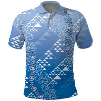 Hawaii Royal Blue Kapa Polo Shirt Vintage 'Ohe Kāpala Motifs Mix Plumeria Leis LT7 Royal Blue - Polynesian Pride
