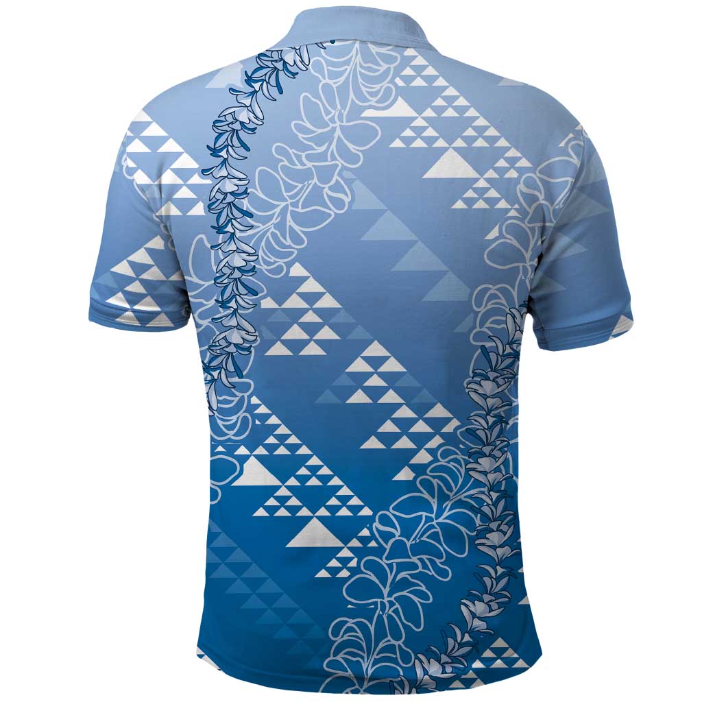 Hawaii Royal Blue Kapa Polo Shirt Vintage 'Ohe Kāpala Motifs Mix Plumeria Leis LT7 - Polynesian Pride
