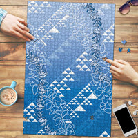 Hawaii Royal Blue Kapa Puzzle Vintage 'Ohe Kāpala Motifs Mix Plumeria Leis