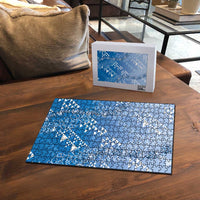 Hawaii Royal Blue Kapa Puzzle Vintage 'Ohe Kāpala Motifs Mix Plumeria Leis