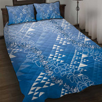 Hawaii Royal Blue Kapa Quilt Bed Set Vintage 'Ohe Kāpala Motifs Mix Plumeria Leis LT7 Royal Blue - Polynesian Pride