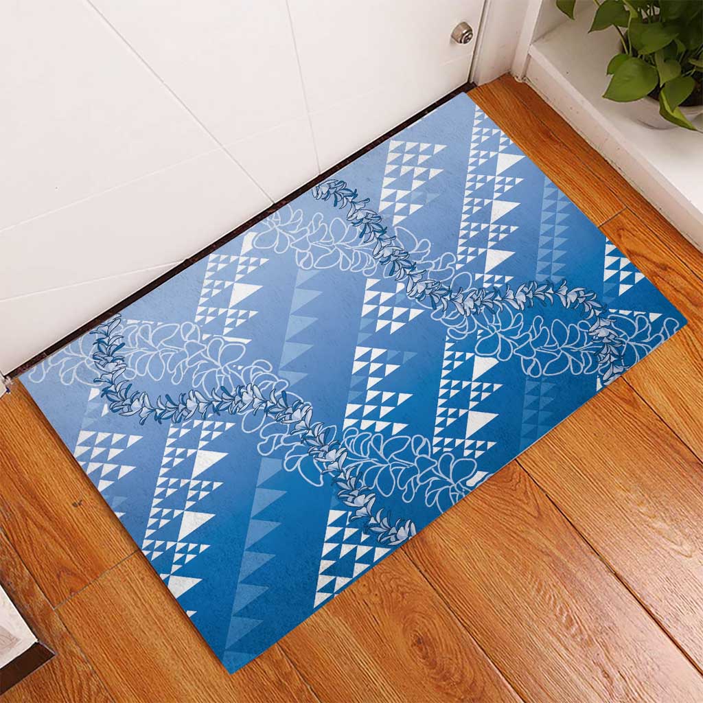Hawaii Royal Blue Kapa Rubber Doormat Vintage 'Ohe Kāpala Motifs Mix Plumeria Leis LT7 - Polynesian Pride
