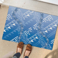 Hawaii Royal Blue Kapa Rubber Doormat Vintage 'Ohe Kāpala Motifs Mix Plumeria Leis LT7 - Polynesian Pride
