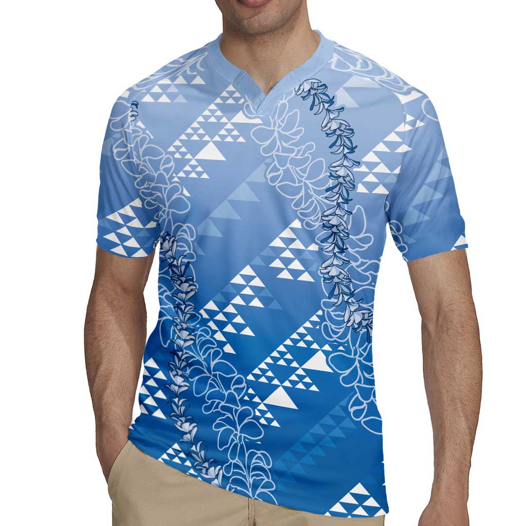 Hawaii Royal Blue Kapa Rugby Jersey Vintage 'Ohe Kāpala Motifs Mix Plumeria Leis LT7 - Polynesian Pride