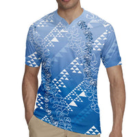 Hawaii Royal Blue Kapa Rugby Jersey Vintage 'Ohe Kāpala Motifs Mix Plumeria Leis LT7 - Polynesian Pride