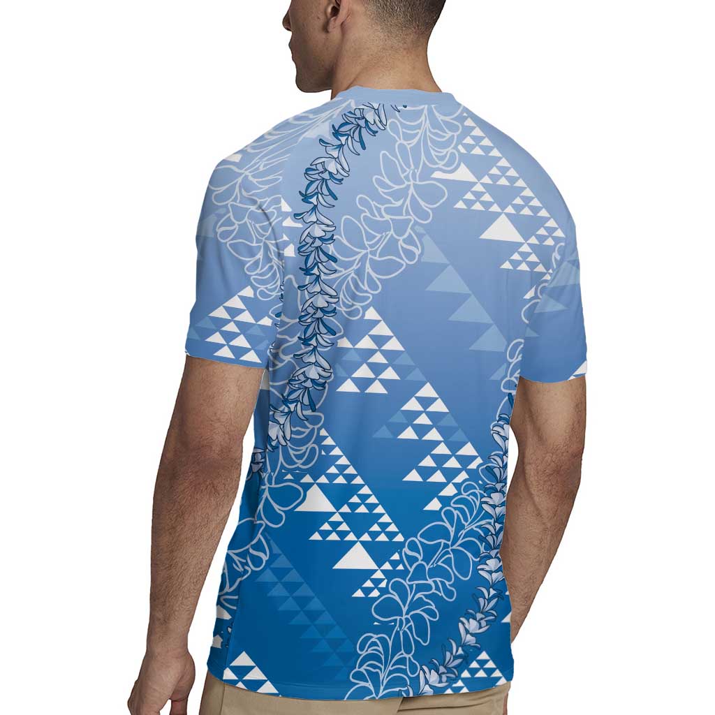 Hawaii Royal Blue Kapa Rugby Jersey Vintage 'Ohe Kāpala Motifs Mix Plumeria Leis LT7 - Polynesian Pride