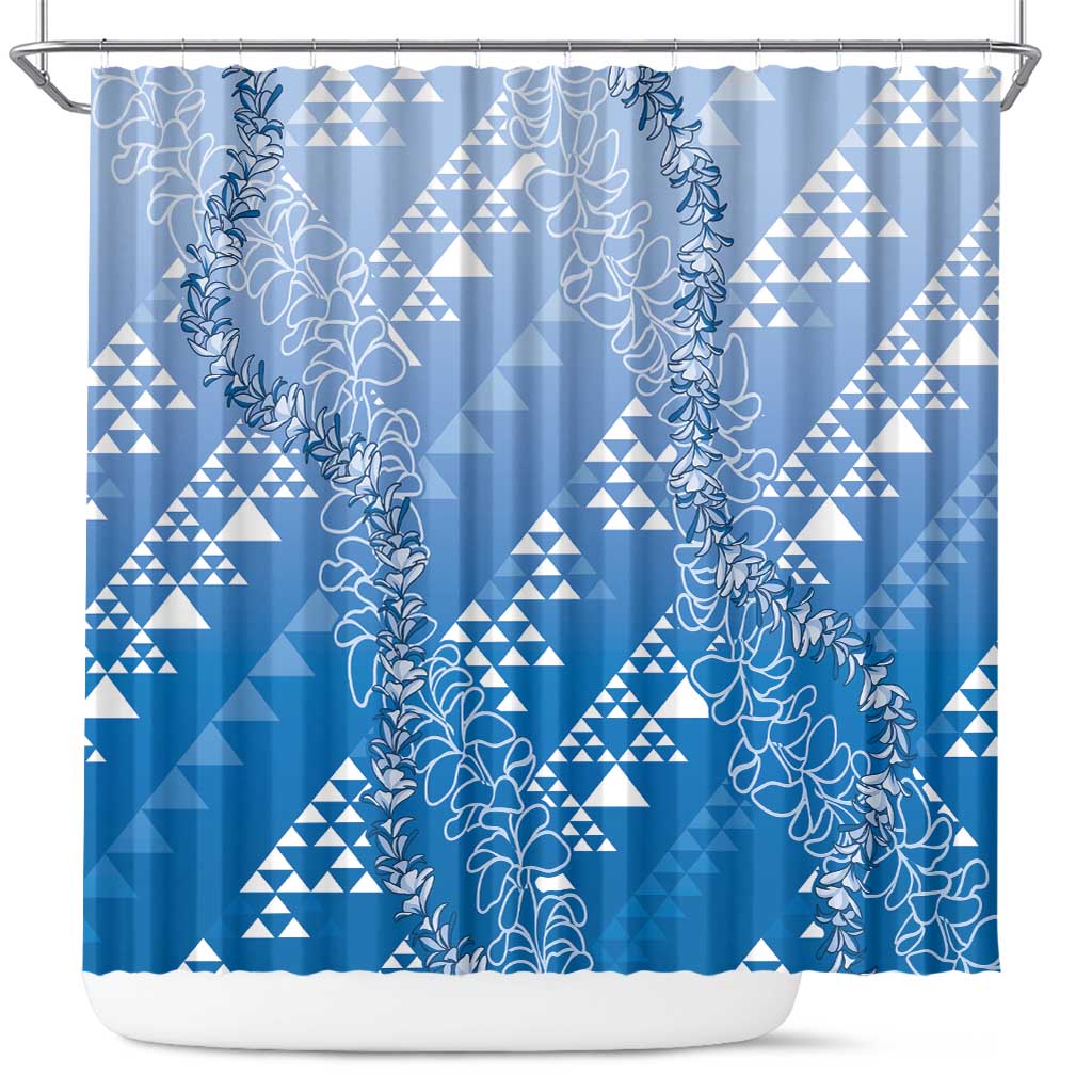 Hawaii Royal Blue Kapa Shower Curtain Vintage 'Ohe Kāpala Motifs Mix Plumeria Leis LT7 Royal Blue - Polynesian Pride