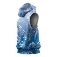 Hawaii Royal Blue Kapa Sleeveless Hoodie Vintage 'Ohe Kāpala Motifs Mix Plumeria Leis LT7 - Polynesian Pride