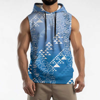 Hawaii Royal Blue Kapa Sleeveless Hoodie Vintage 'Ohe Kāpala Motifs Mix Plumeria Leis LT7 - Polynesian Pride