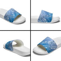 Hawaii Royal Blue Kapa Slide Sandals Vintage 'Ohe Kāpala Motifs Mix Plumeria Leis LT7 - Polynesian Pride