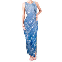 Hawaii Royal Blue Kapa Tank Maxi Dress Vintage 'Ohe Kāpala Motifs Mix Plumeria Leis LT7 Women Royal Blue - Polynesian Pride